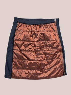 Alp N Rock Women’s Small Quilted Puffer Mini Skirt Brown Black Zip Apres Ski